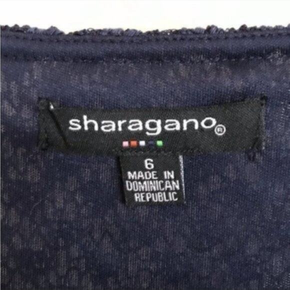 Sharagano Dress Deep Navy Blue Lace Overlay Sequin Shimmer Chevron Pattern Sz 6 - Picture 5 of 7